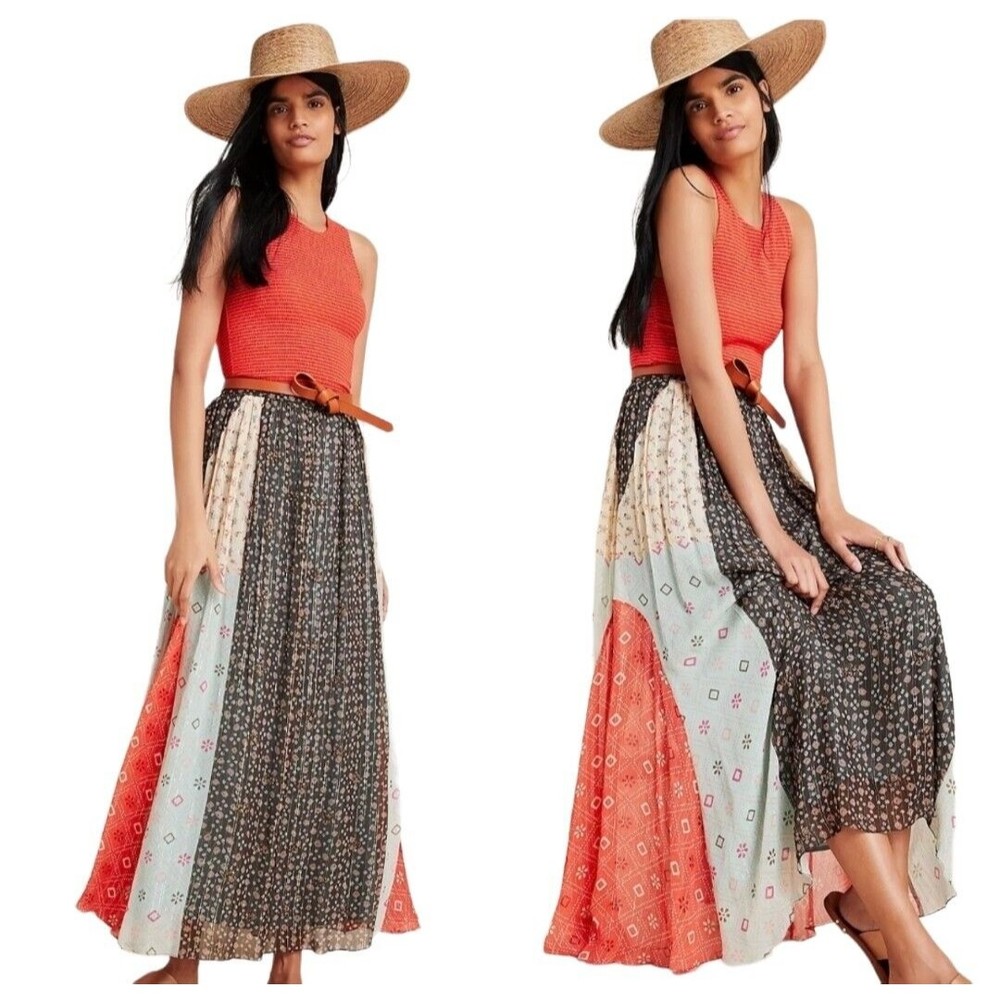 Anthropologie Verb By Pallavi Singhee Margot Flare Skirt Black Orange Floral 0